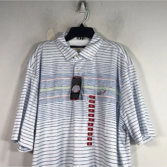 Greg Norman Striped Short Sleeve Polo, Men's Size XL - White/Multi